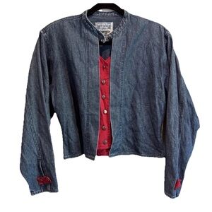 VTG Wrangler Womens Jean Jacket Size L Western Wear Denim Button Up Rodeo